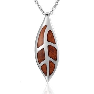 Alamea Sterling Silver Maile Leaf Koa Wood Pendant